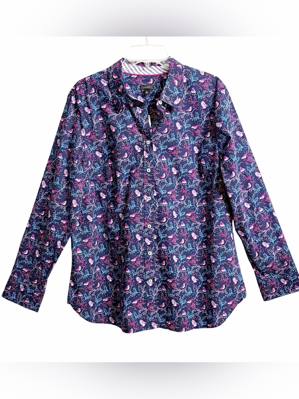 Talbots Festive Cardinals Cotton Button Up Shirt Womens XL NWT Whimsical Birds